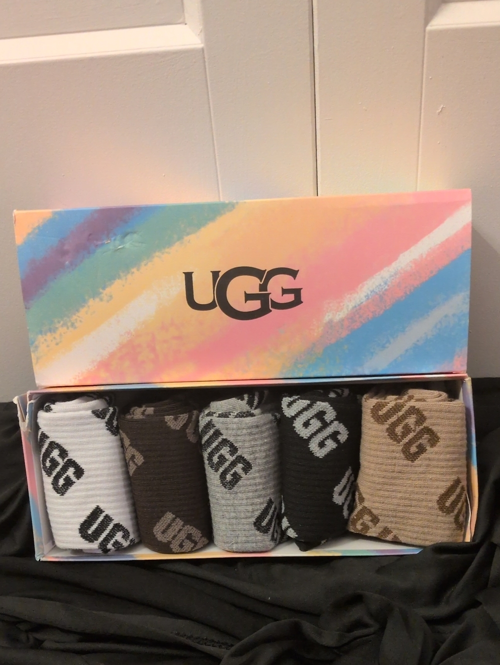 UGG Women's Pack of 5 Logo Socks in White, Black, Gray, Brown, Tan